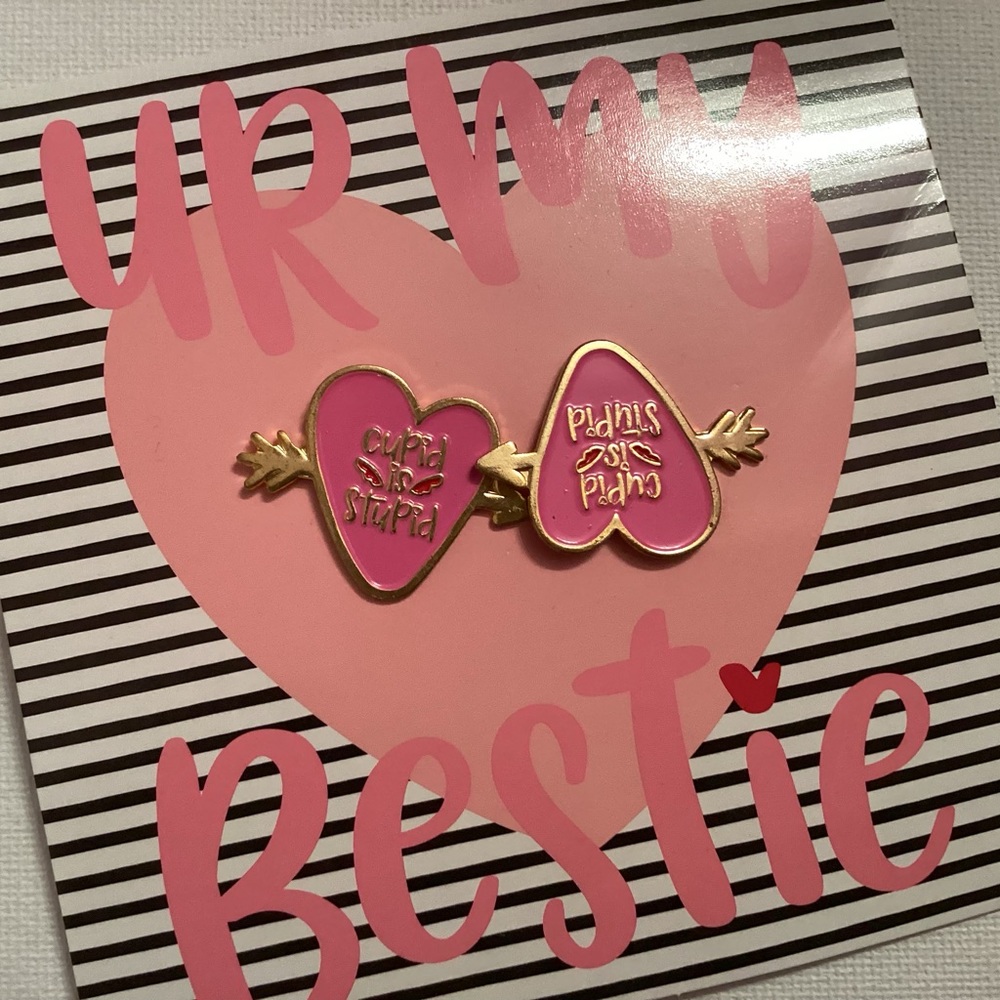 4/$15 💗 NWT Best Friend Matching Arrow Heart Pins Cupid is Stupid